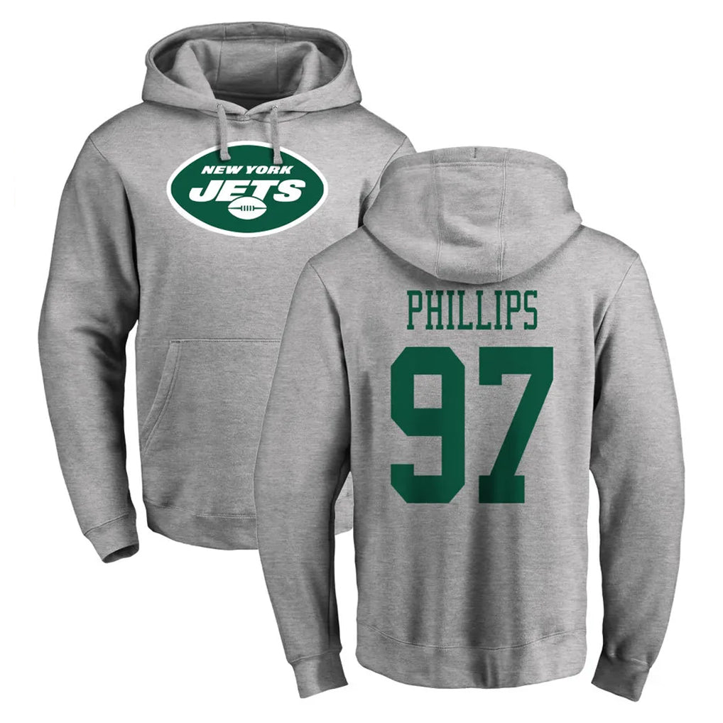 Choea NY.Jets #97 Harrison Phillips Player Gray LOGO Pullover Hoodies Limited Game Stitched Jerseys