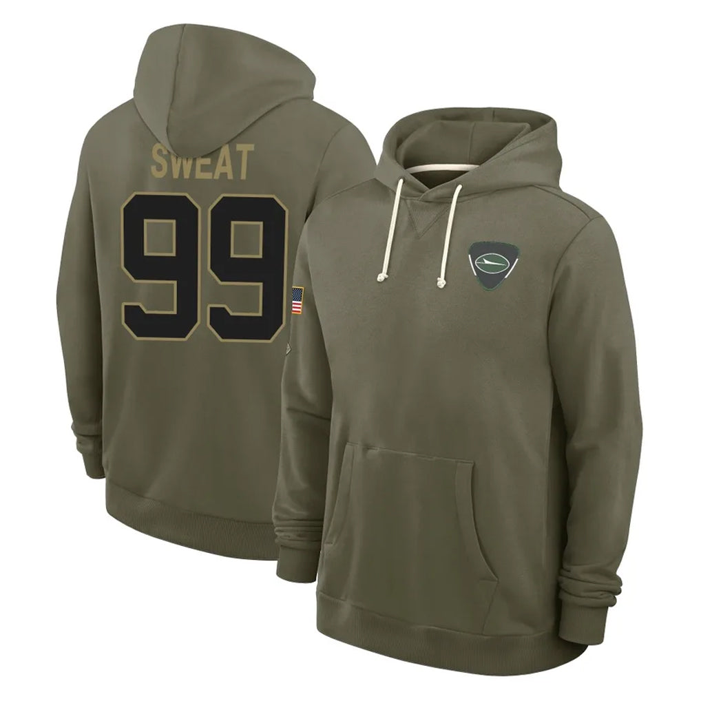 Choea NY.Jets #99 T'Vondre Sweat Player Olive Salute to Service Pullover Hoodies Limited Stitched Jerseys