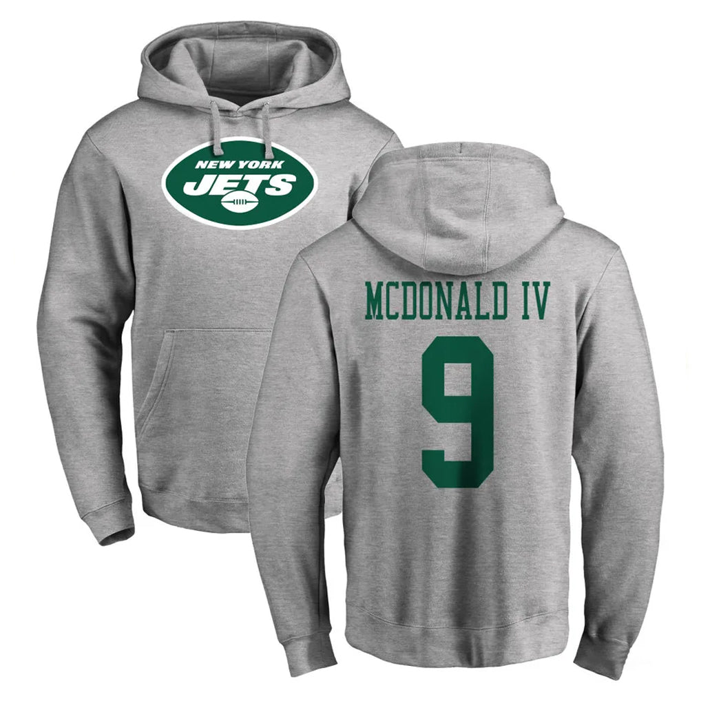 Choea NY.Jets #9 Will McDonald IV Player Gray LOGO Pullover Hoodies Limited Game Stitched Jerseys