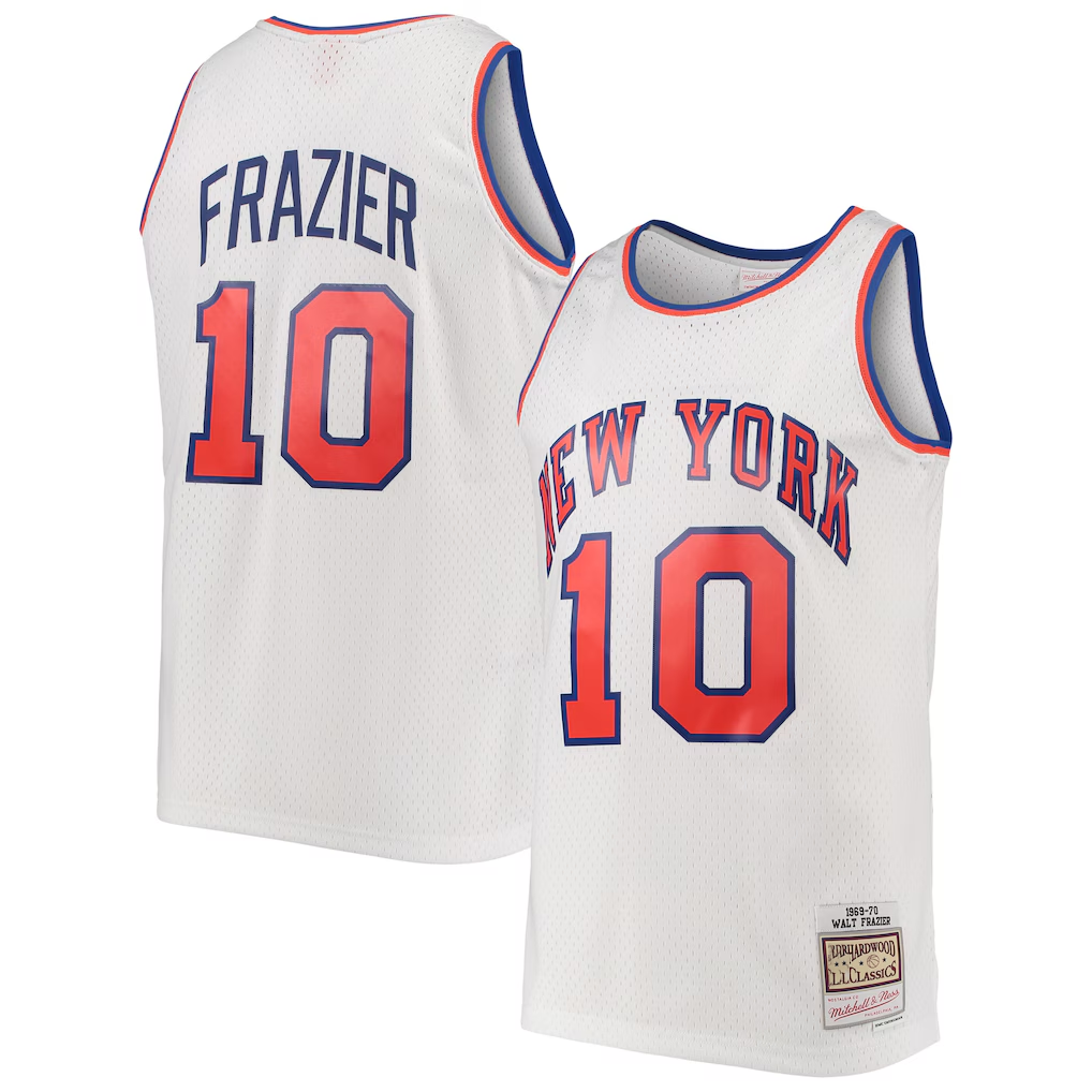 Choea NY.Knicks #10 Walt Frazier Mitchell & Ness White Hardwood Classics Swingman Jerseys