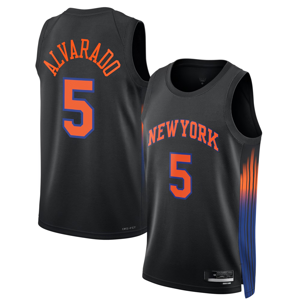 Choea NY.Knicks #5 Jos¨¦ Alvarado Black Swingman Jerseys - Statement Edition