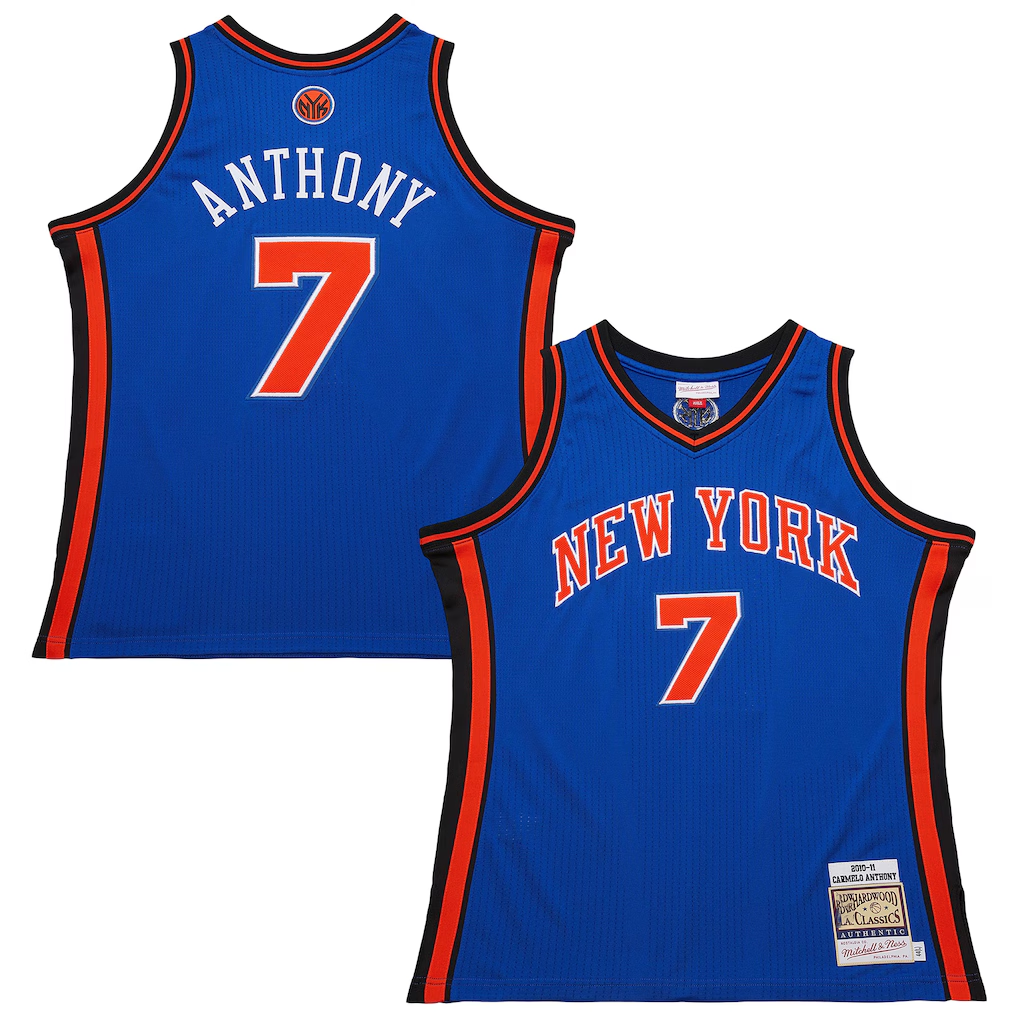 Choea NY.Knicks #7 Carmelo Anthony Mitchell & Ness Blue 201011 Hardwood Classics Authentic Jerseys
