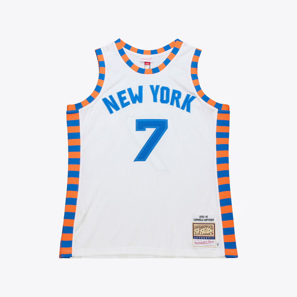 Choea NY.Knicks #7 Carmelo Anthony Mitchell & Ness White 2015-16 Hardwood Classics Authentic Jerseys