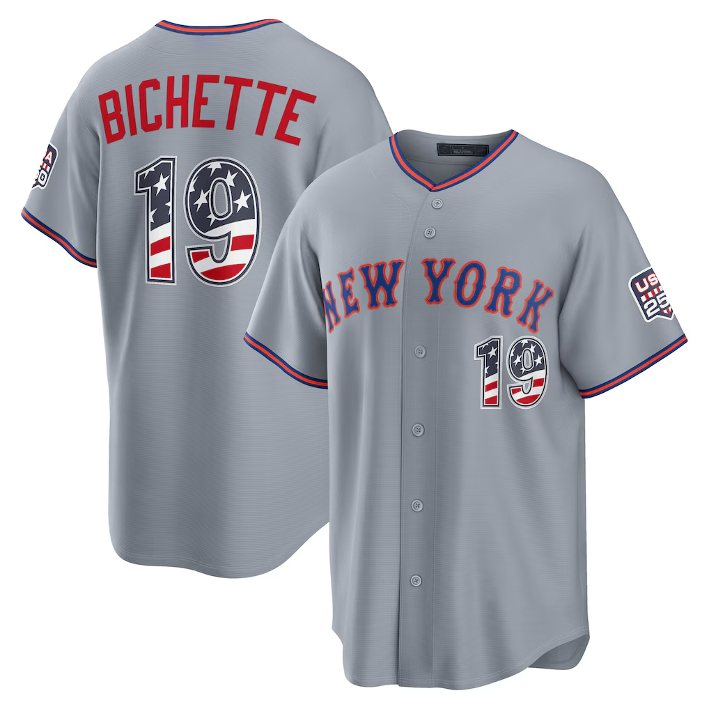 Choea NY.Mets Bo #19 Bichette Gray USA 250 Fourth of July Road Stadium Jersey