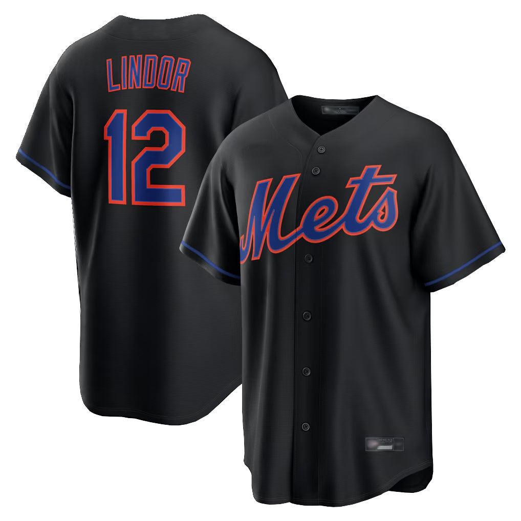 Choea NY.Mets #12 Francisco Lindor Player Black Alternate Home Game Stitched Jerseys