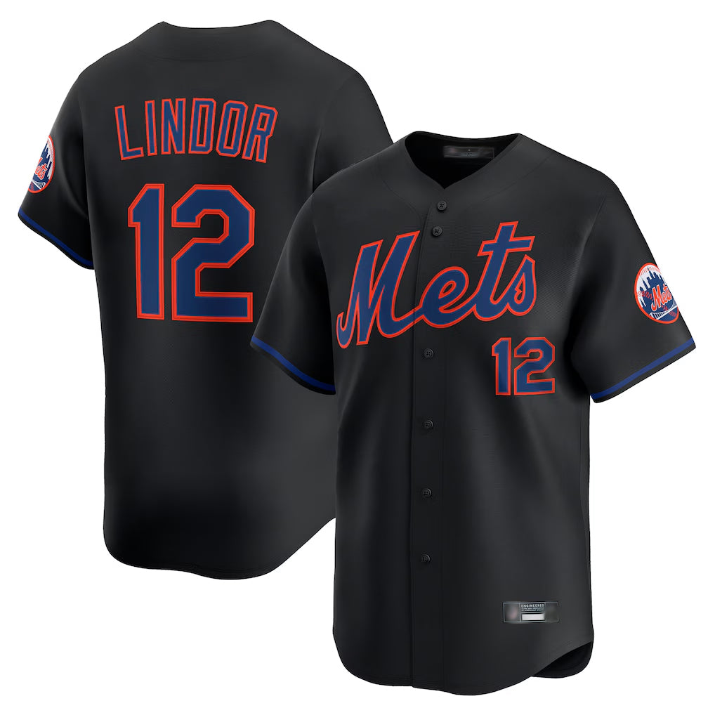 Choea NY.Mets #12 Francisco Lindor Player Black Alternate Home Limited Stitched Jerseys