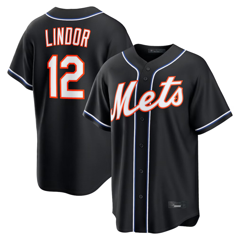 Choea NY.Mets #12 Francisco Lindor Player Black Fashion Out Game Stitched Jerseys