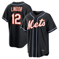 Choea NY.Mets #12 Francisco Lindor Player Black Fashion Out Game Stitched Jerseys