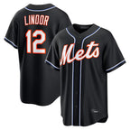 Choea NY.Mets #12 Francisco Lindor Player Black Fashion Out Game Stitched Jerseys