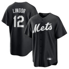 Choea NY.Mets #12 Francisco Lindor Player Black Home Game Stitched Jerseys