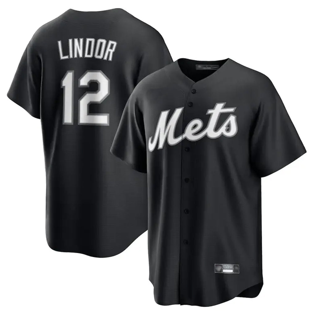 Choea NY.Mets #12 Francisco Lindor Player Black Home Game Stitched Jerseys
