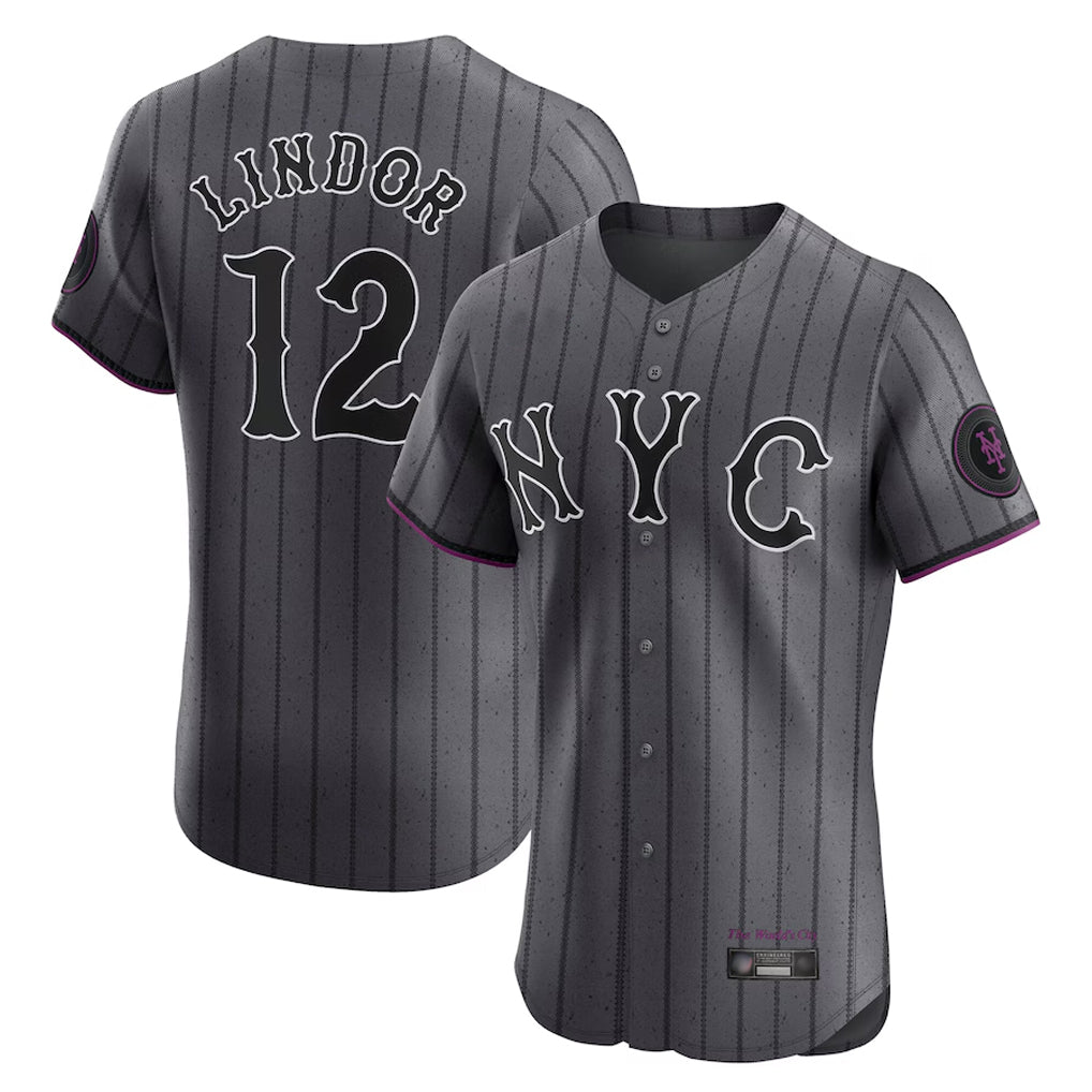 Choea NY.Mets #12 Francisco Lindor Player Gray City Connect Limited Elite Home Stitched Jerseys