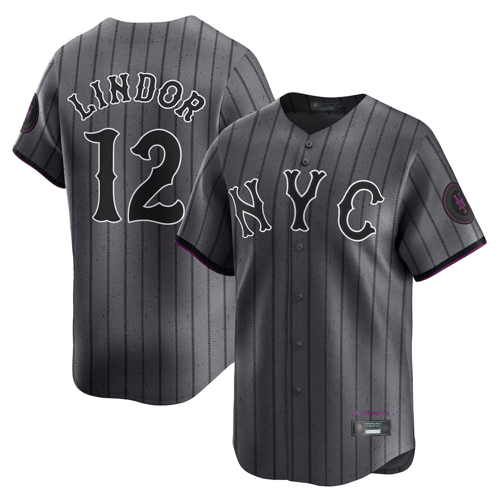 Choea NY.Mets #12 Francisco Lindor Player Gray City Connect Limited Stitched Jerseys