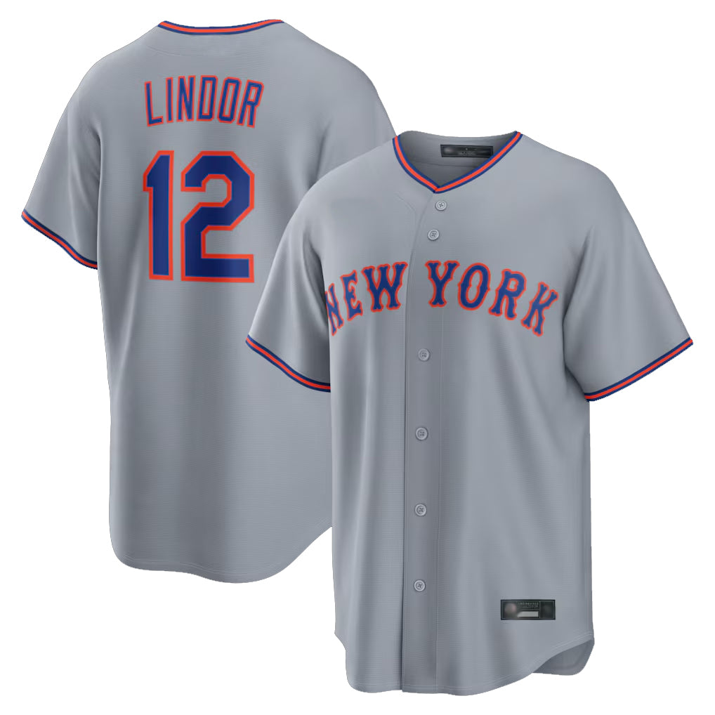 Choea NY.Mets #12 Francisco Lindor Player Gray Road Home Game Stitched Jerseys