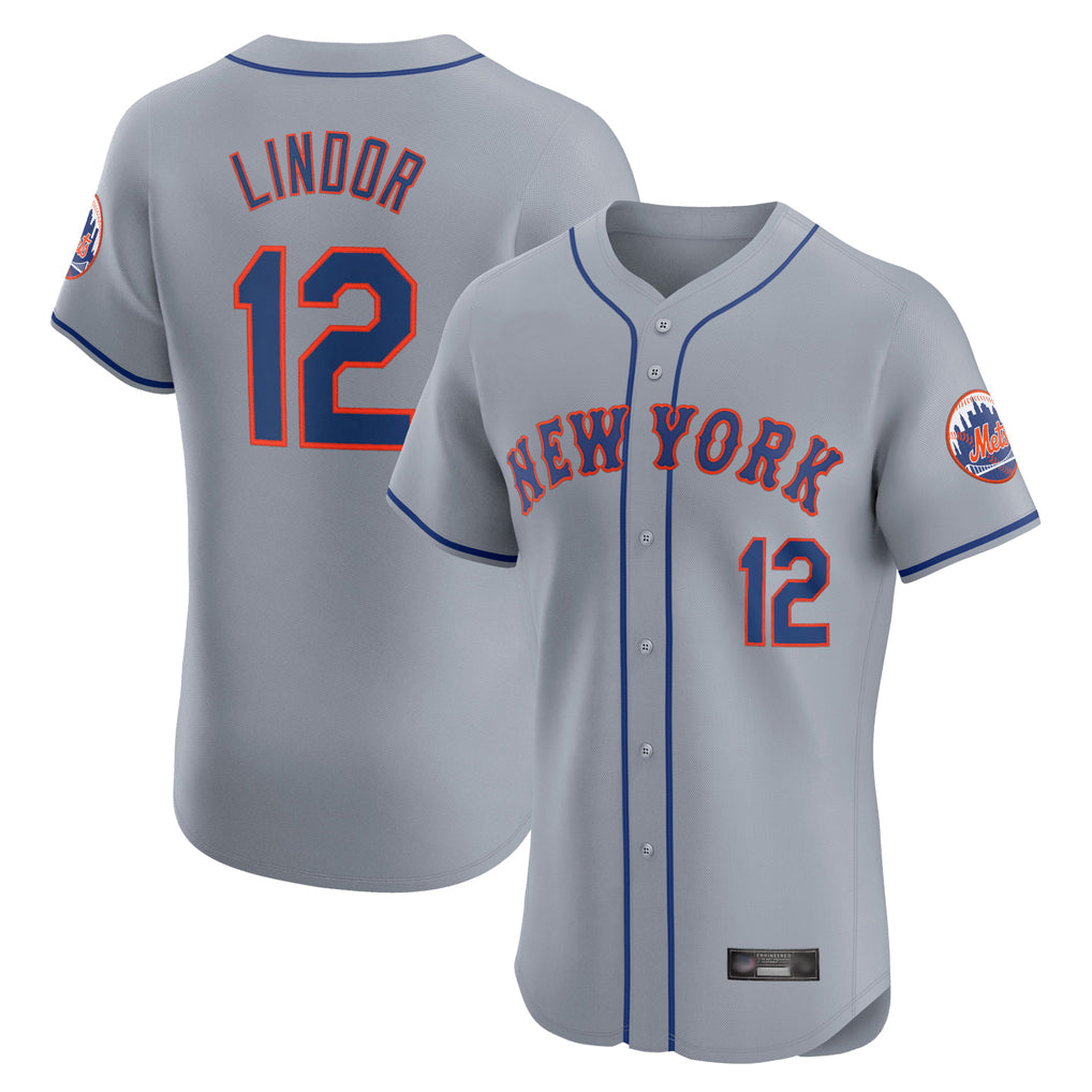 Choea NY.Mets #12 Francisco Lindor Player Gray Road Limited Elite Home Stitched Jerseys
