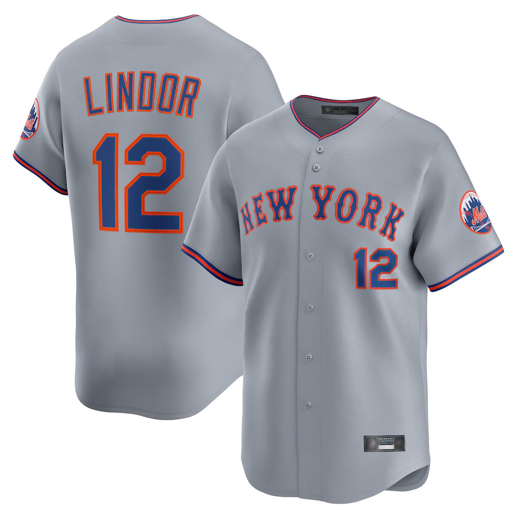 Choea NY.Mets #12 Francisco Lindor Player Gray Road Limited Home Stitched Jerseys