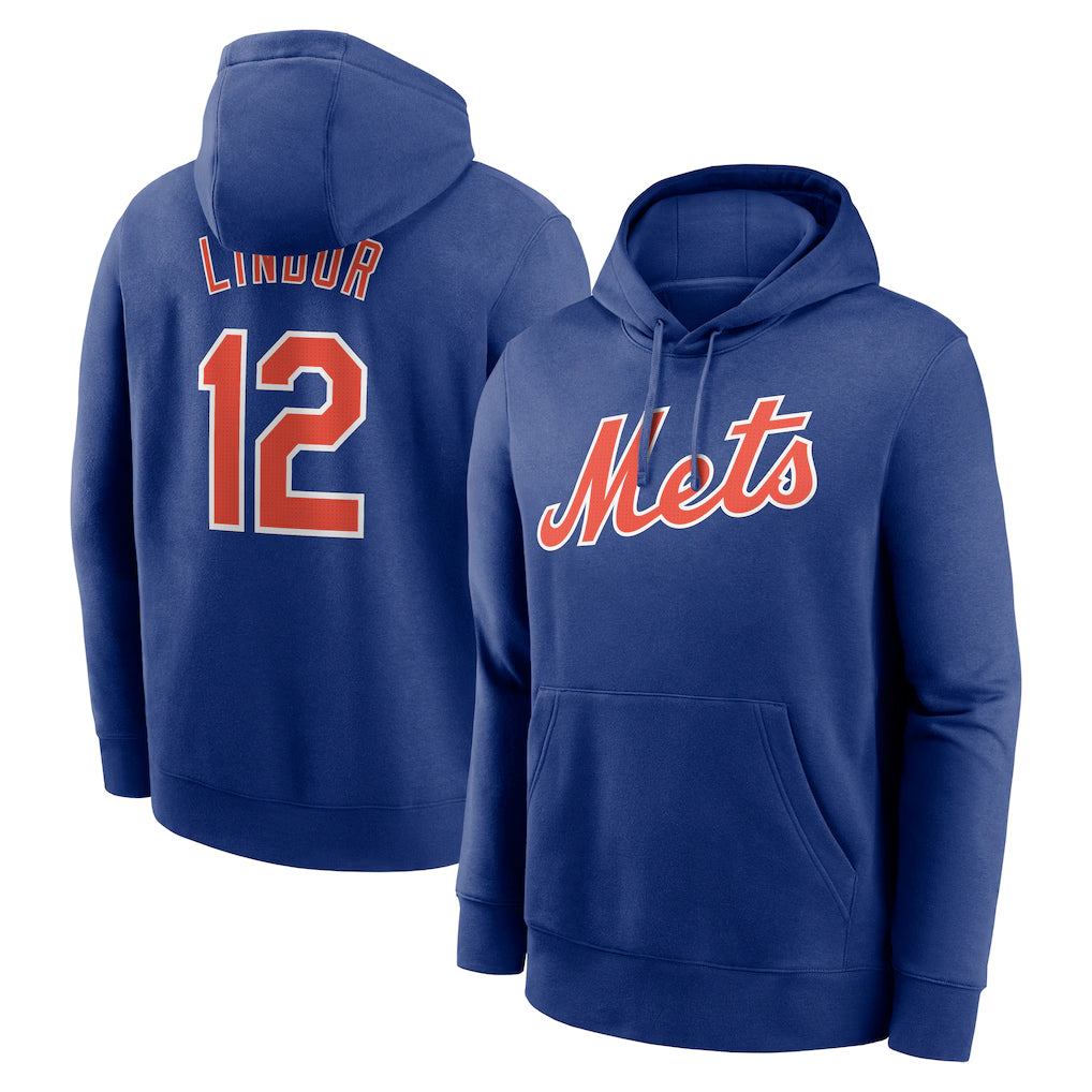 Choea NY.Mets #12 Francisco Lindor Player Royal Club Pullover Hoodie Game Stitched Jerseys