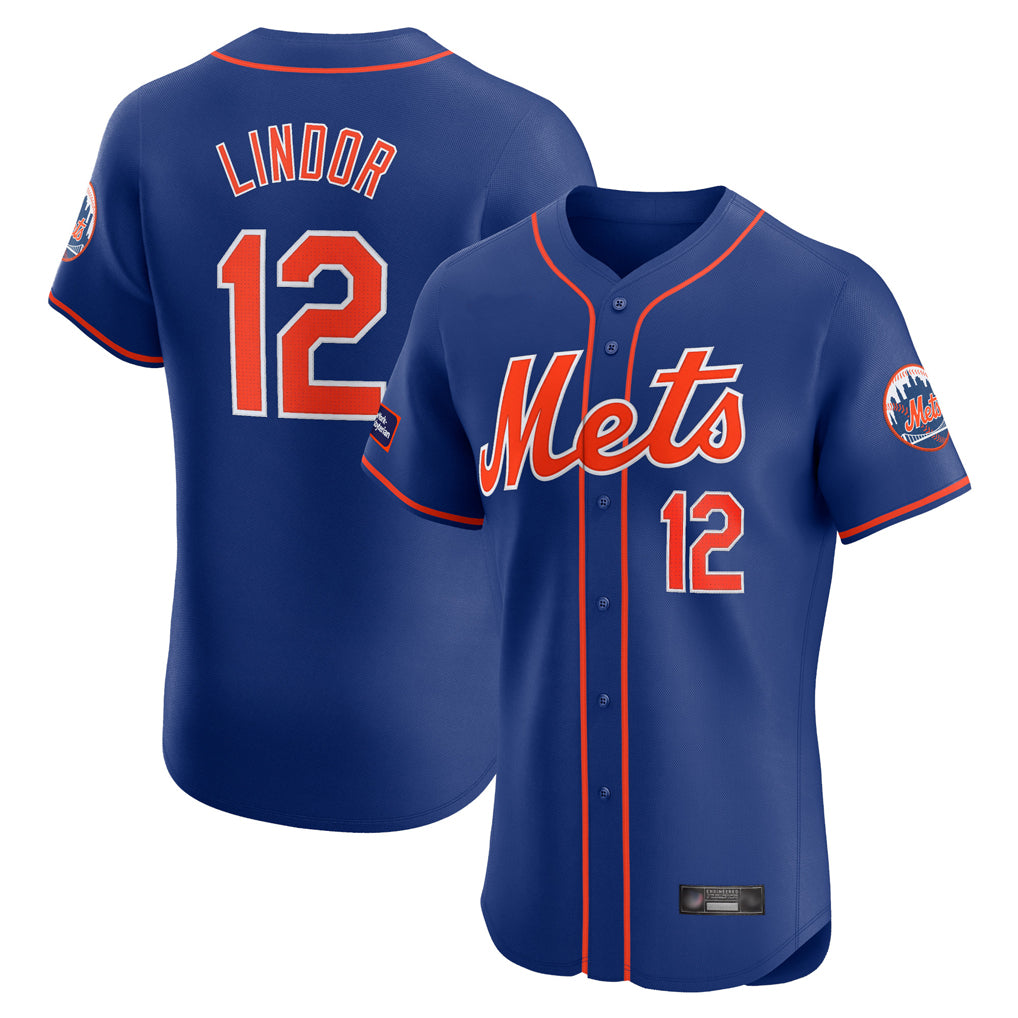 Choea NY.Mets #12 Francisco Lindor Player Royal Limited Elite Home Stitched Jerseys