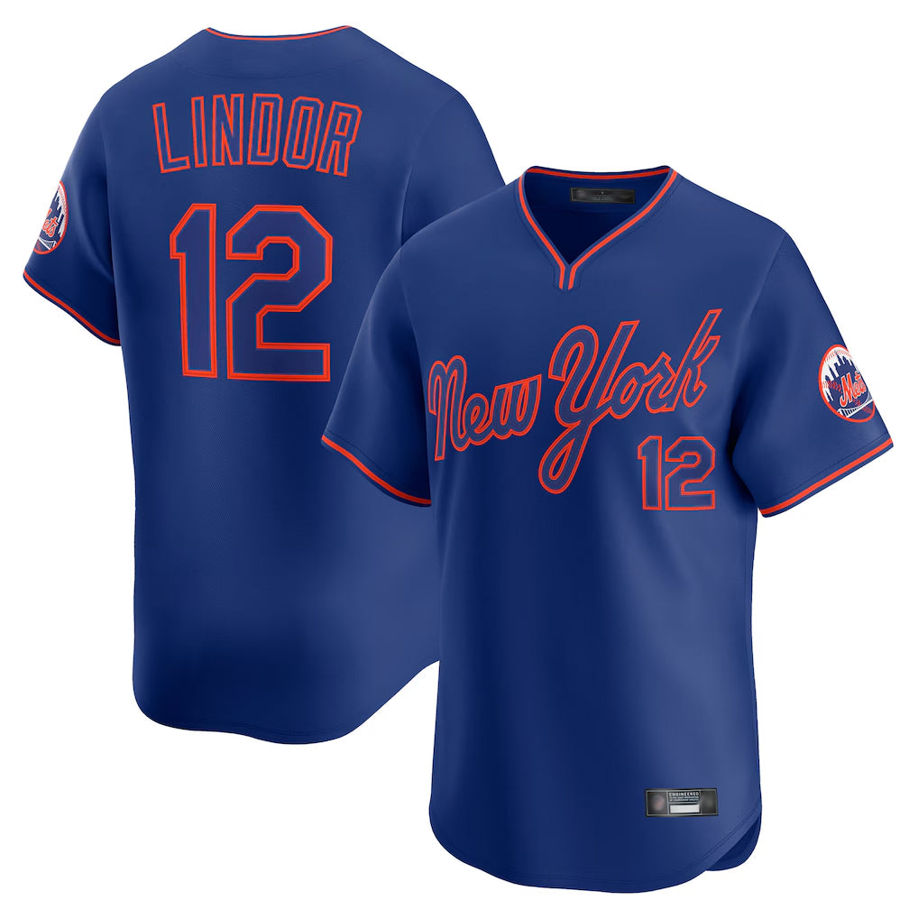 Choea NY.Mets #12 Francisco Lindor Player Royal T-shirt Home Limited Elite Stitched Jerseys