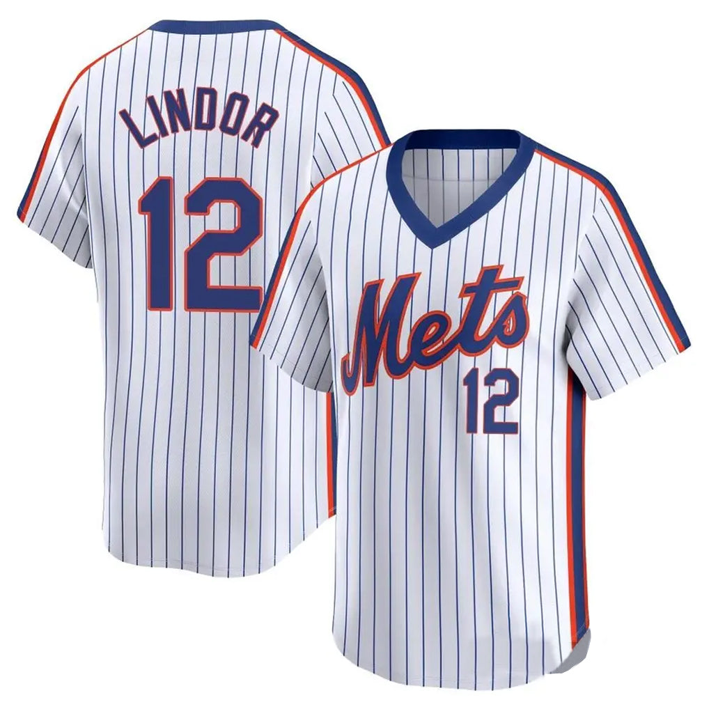 Choea NY.Mets #12 Francisco Lindor Player White Cooperstown Collection T-shirt Game Stitched Jerseys