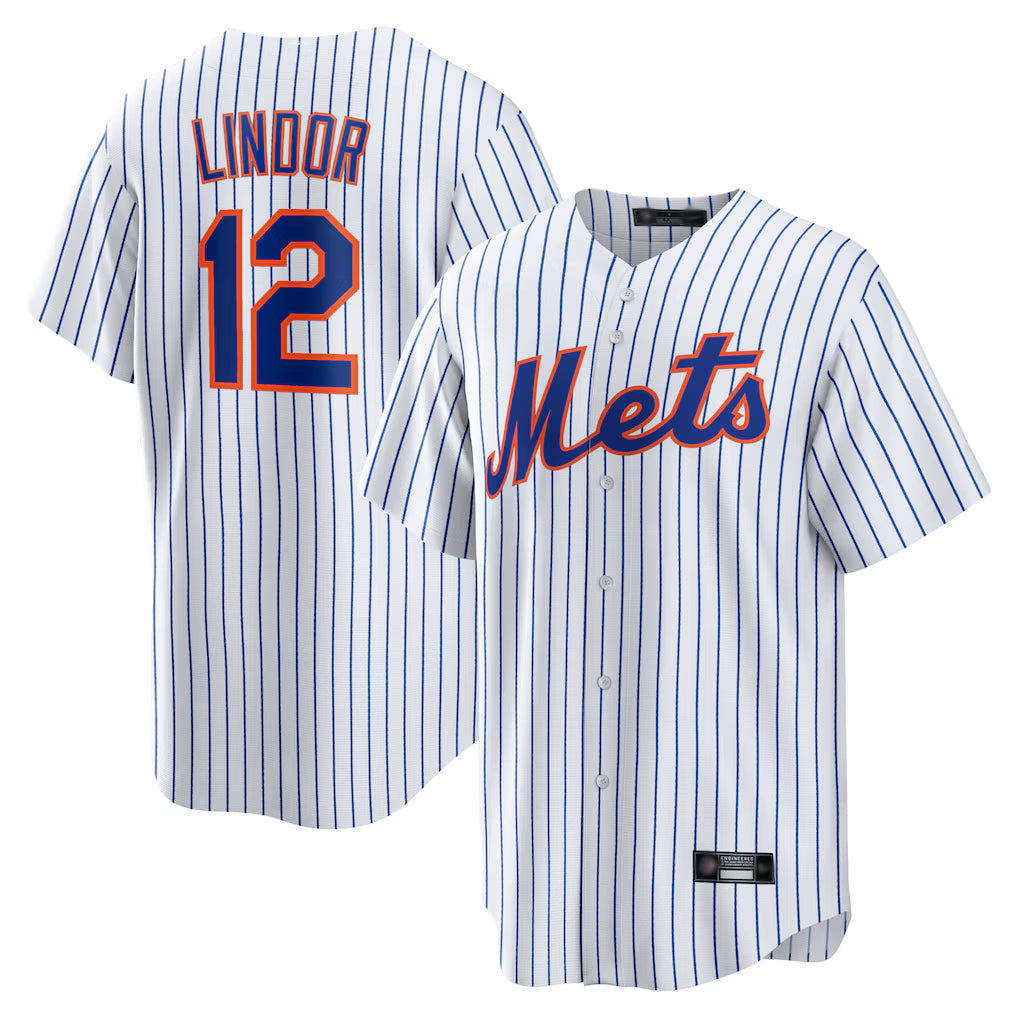 Choea NY.Mets #12 Francisco Lindor Player White Home Game Stitched Jerseys