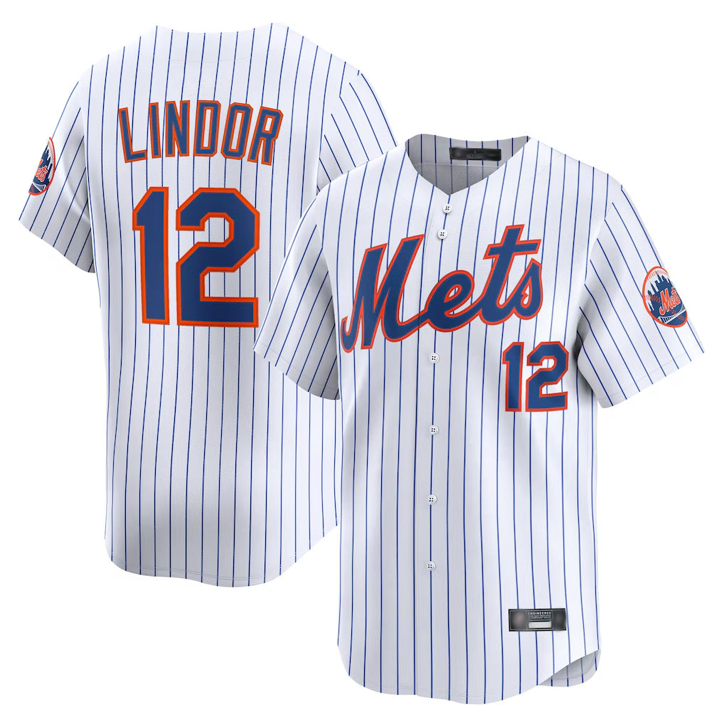 Choea NY.Mets #12 Francisco Lindor Player White Home Limited Stitched Jerseys