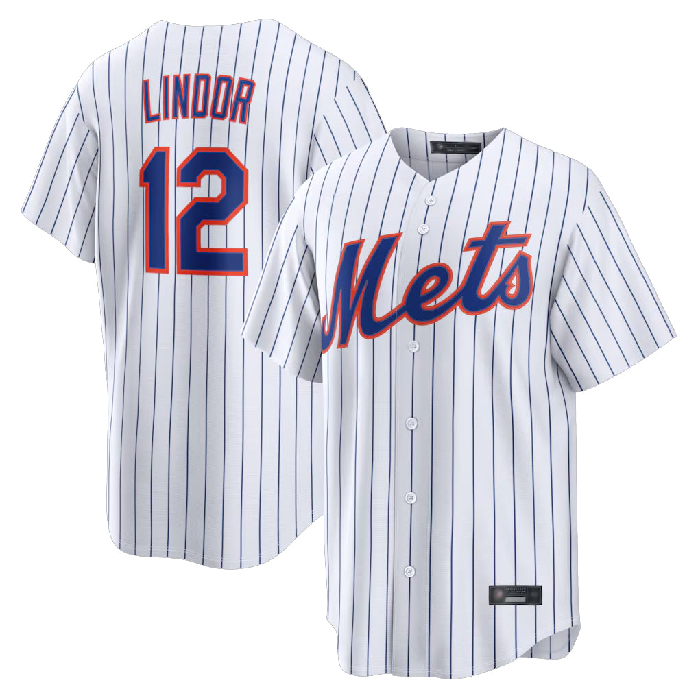 Choea NY.Mets #12 Francisco Lindor Player White Home Replica Stitched Jerseys