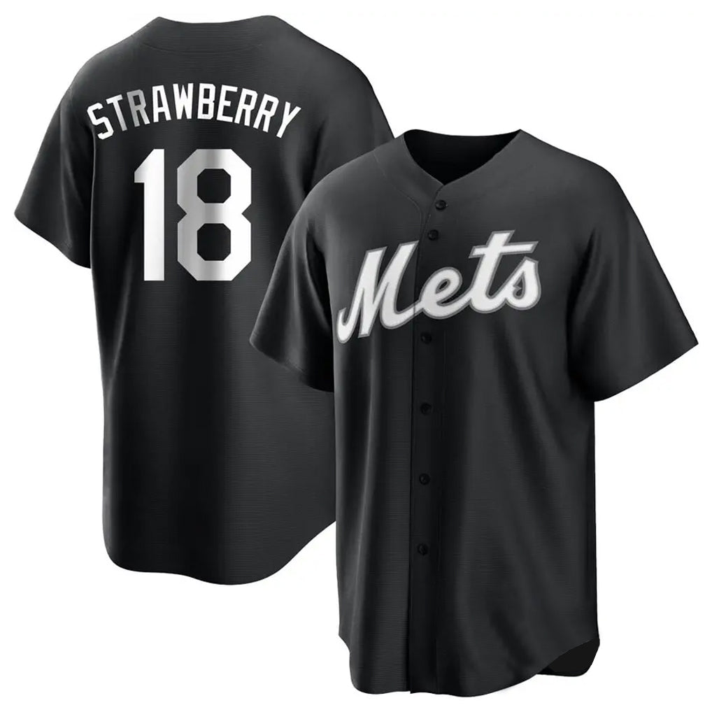 Choea NY.Mets #18 Darryl Strawberry Player Black Home Game Stitched Jerseys