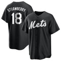 Choea NY.Mets #18 Darryl Strawberry Player Black Home Game Stitched Jerseys