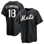 Choea NY.Mets #18 Darryl Strawberry Player Black Home Game Stitched Jerseys