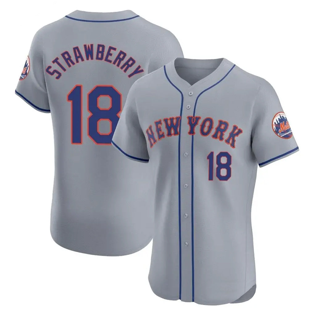 Choea NY.Mets #18 Darryl Strawberry Player Gray Road Limited Elite Home Stitched Jerseys