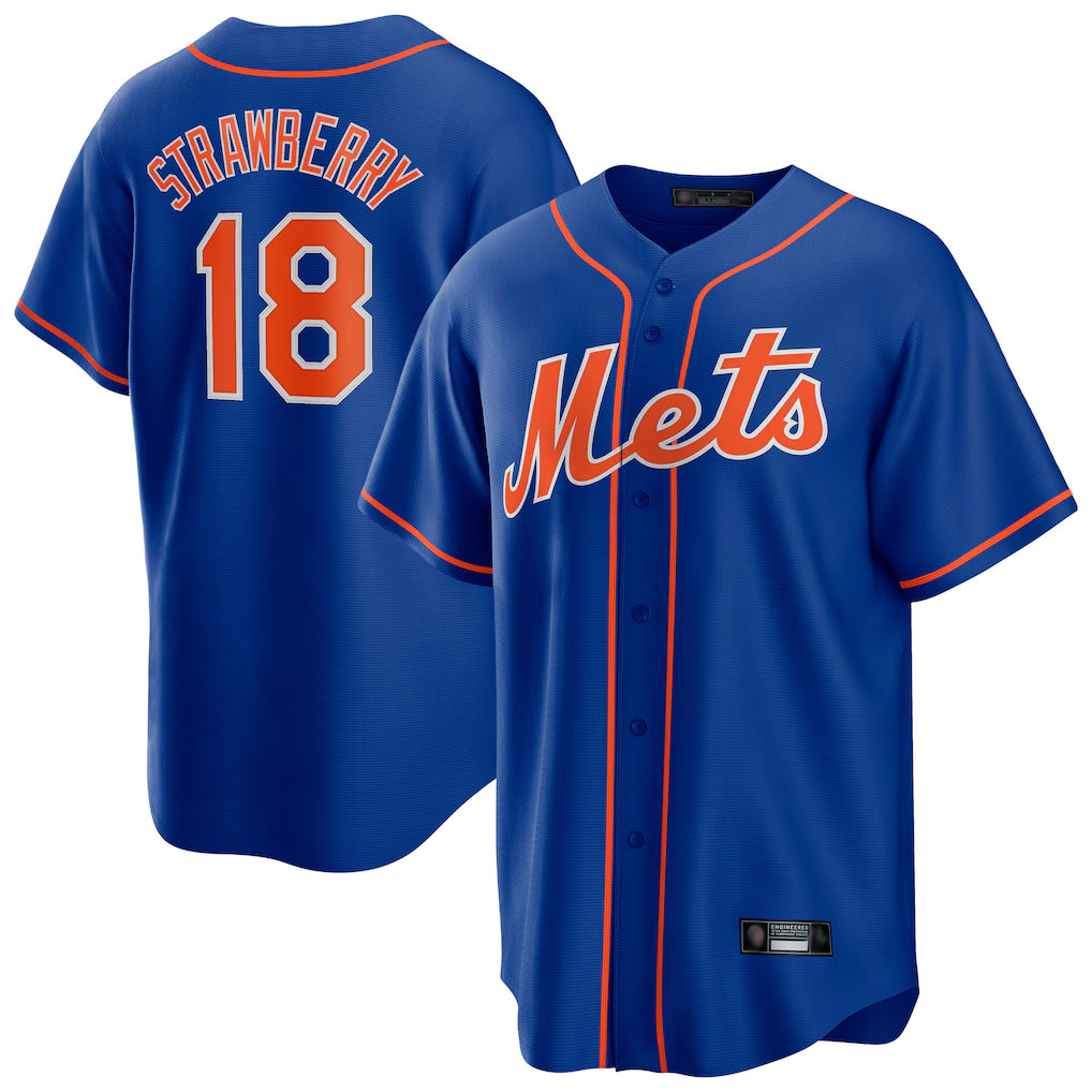 Choea NY.Mets #18 Darryl Strawberry Player Royal Home Game Stitched Jerseys