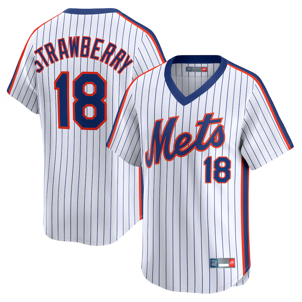 Choea NY.Mets #18 Darryl Strawberry Player White Cooperstown Collection T-shirt Game Stitched Jerseys