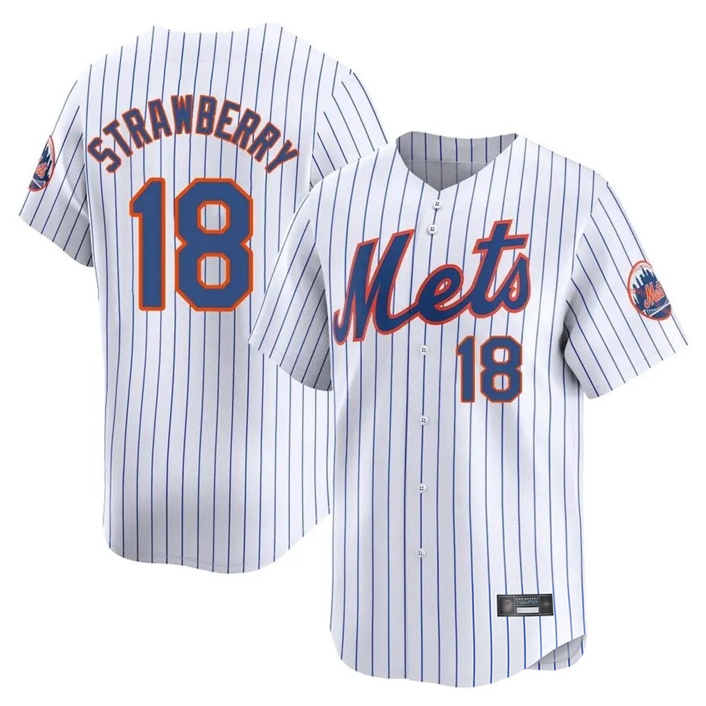 Choea NY.Mets #18 Darryl Strawberry Player White Home Limited Stitched Jerseys