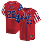 Choea NY.Mets #22 Juan Soto Player Red 2025 Independence Day Vapor Premier Limited  Stitched Jerseys