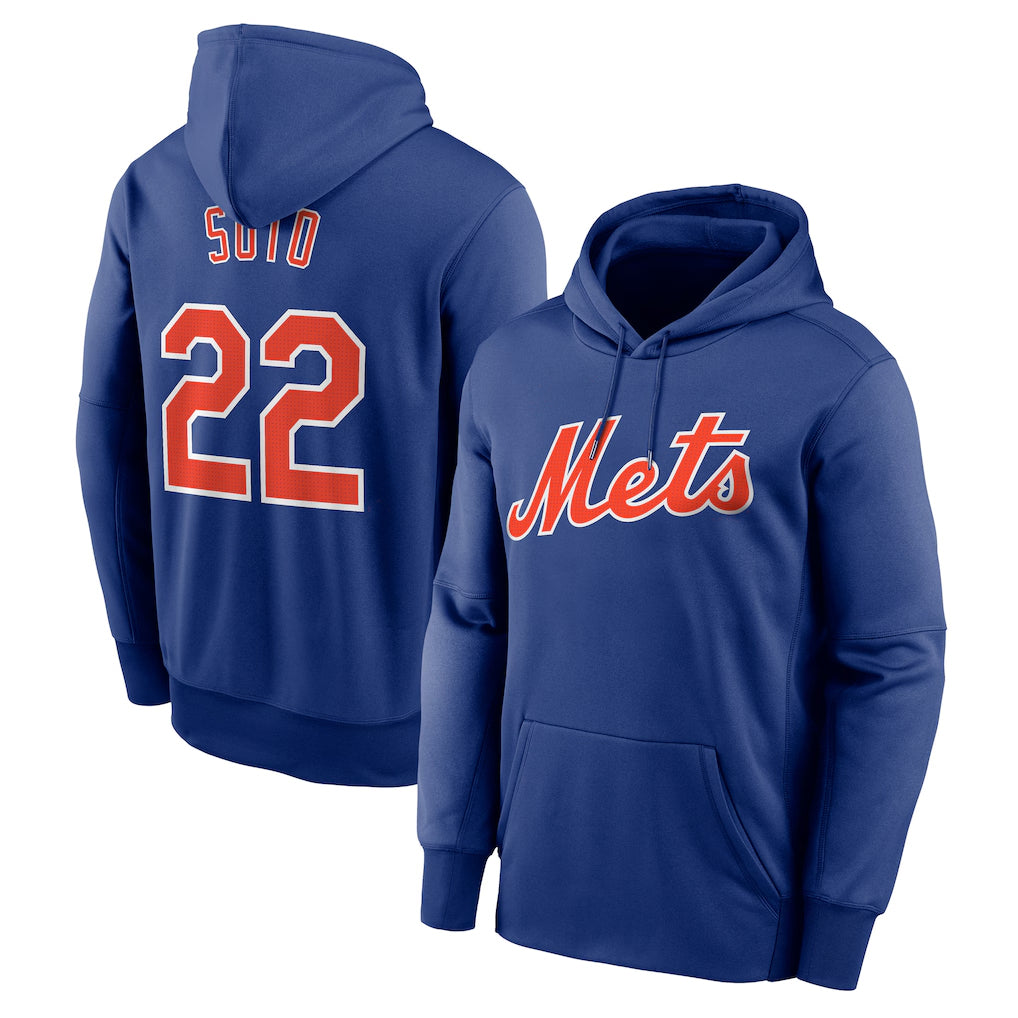 Choea NY.Mets #22 Juan Soto Player Royal Club Pullover Hoodie Game Stitched Jerseys
