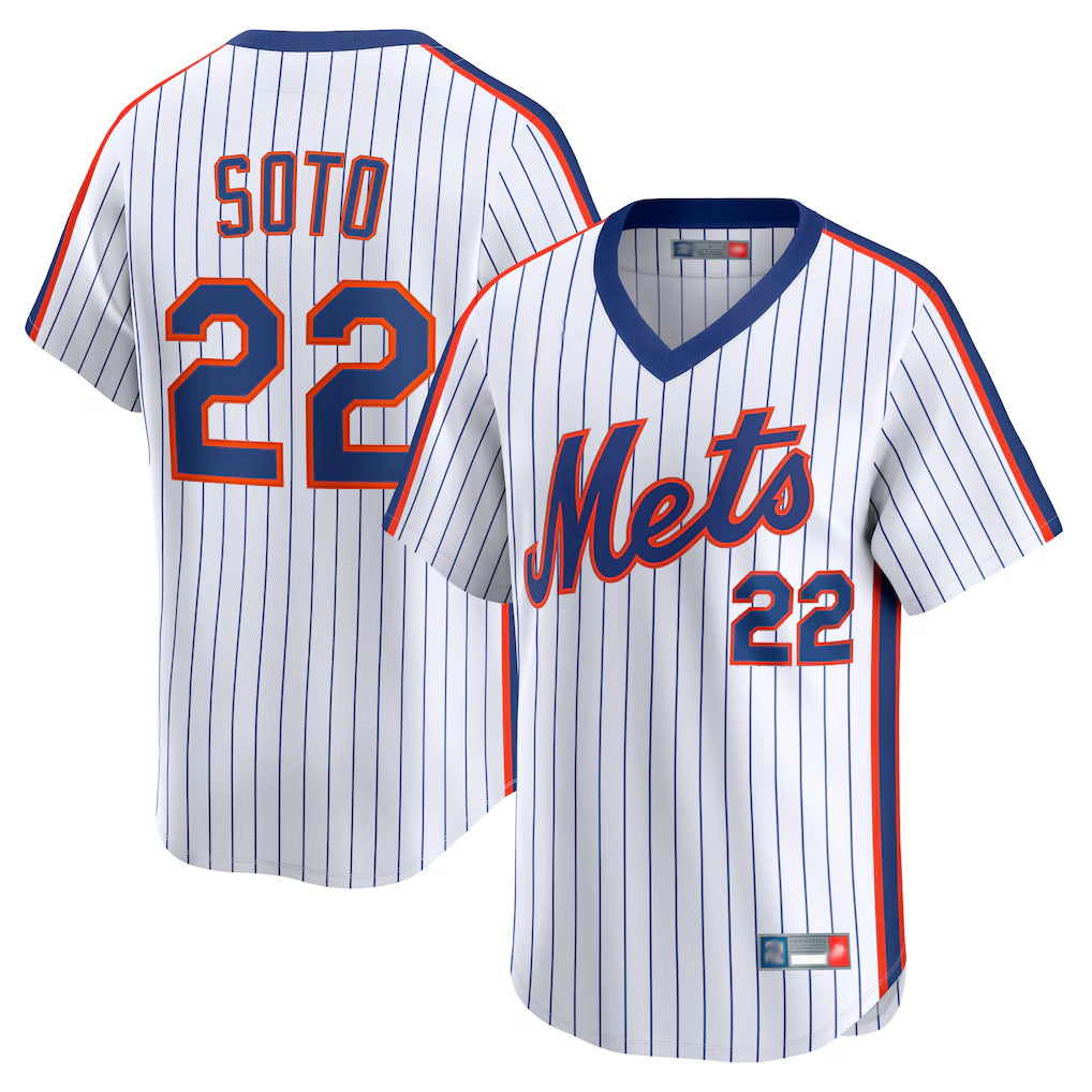 Choea NY.Mets #22 Juan Soto Player White Cooperstown Collection T-shirt Game Stitched Jerseys