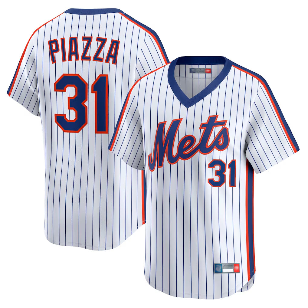 Choea NY.Mets #31 Mike Piazza Player White Cooperstown Collection T-shirt Game Stitched Jerseys