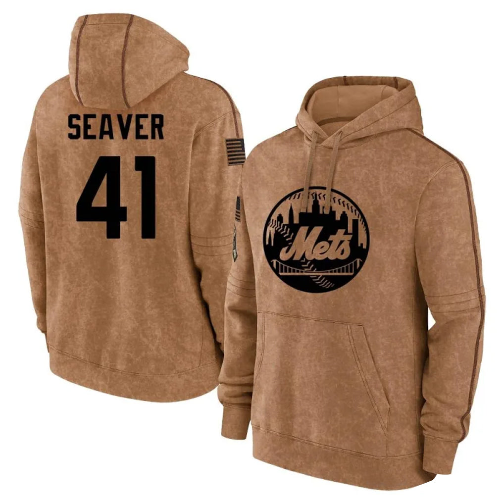 Choea NY.Mets #41 Tom Seaver Player Brown Club Pullover Hoodie Game Stitched Jerseys