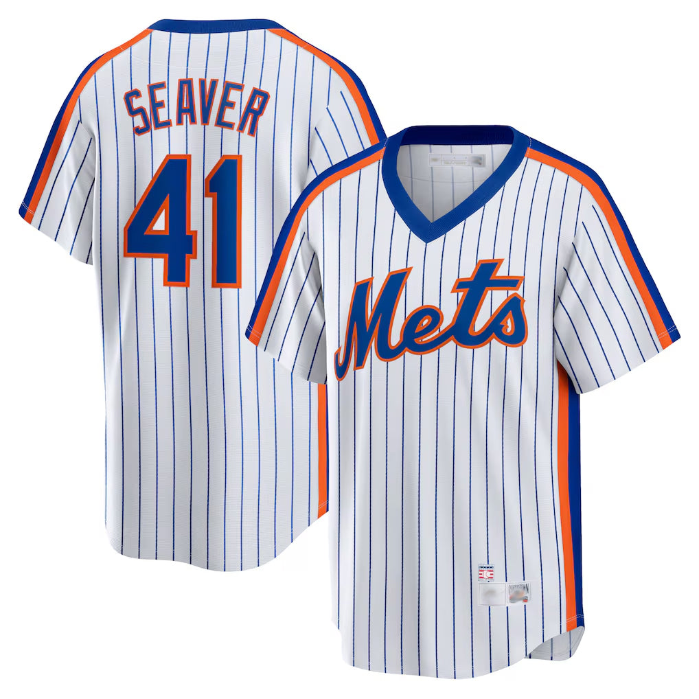 Choea NY.Mets #41 Tom Seaver Player White Cooperstown Collection T-shirt Home Stitched Jerseys