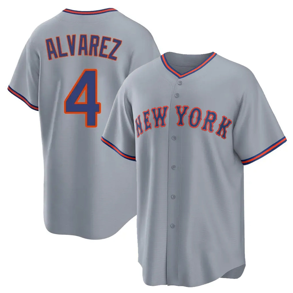 Choea NY.Mets #4 Francisco Alvarez Player Gray Road Home Game Stitched Jerseys