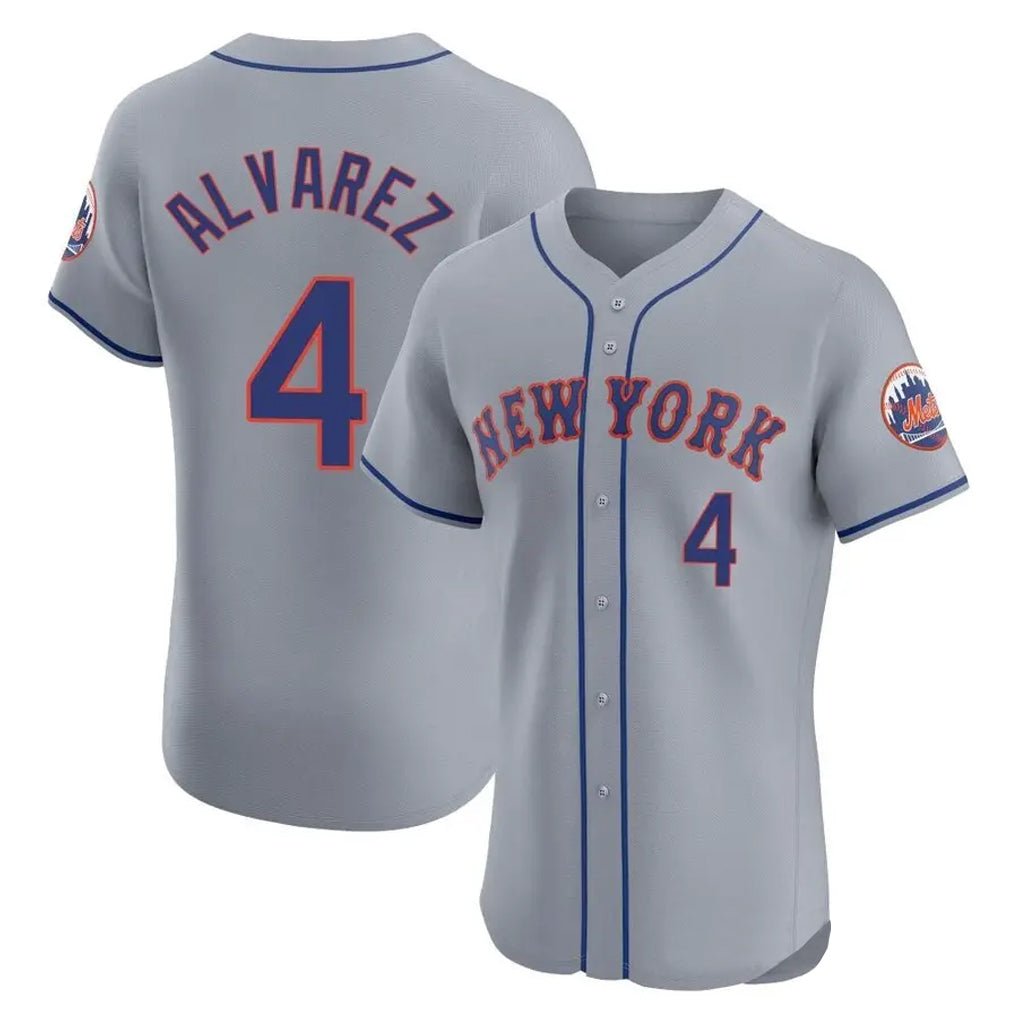 Choea NY.Mets #4 Francisco Alvarez Player Gray Road Limited Elite Home Stitched Jerseys