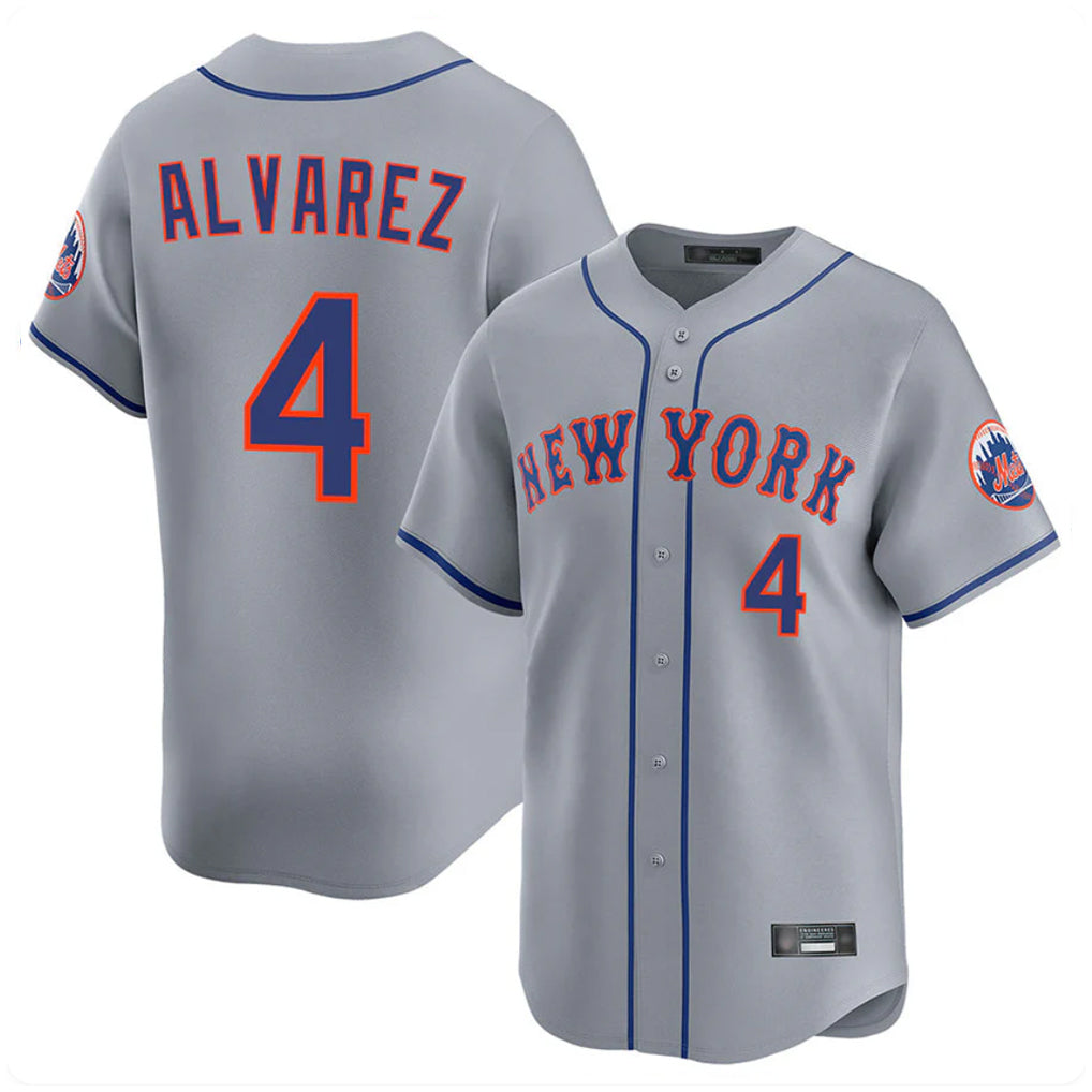Choea NY.Mets #4 Francisco Alvarez Player Gray Road Limited Home Stitched Jerseys