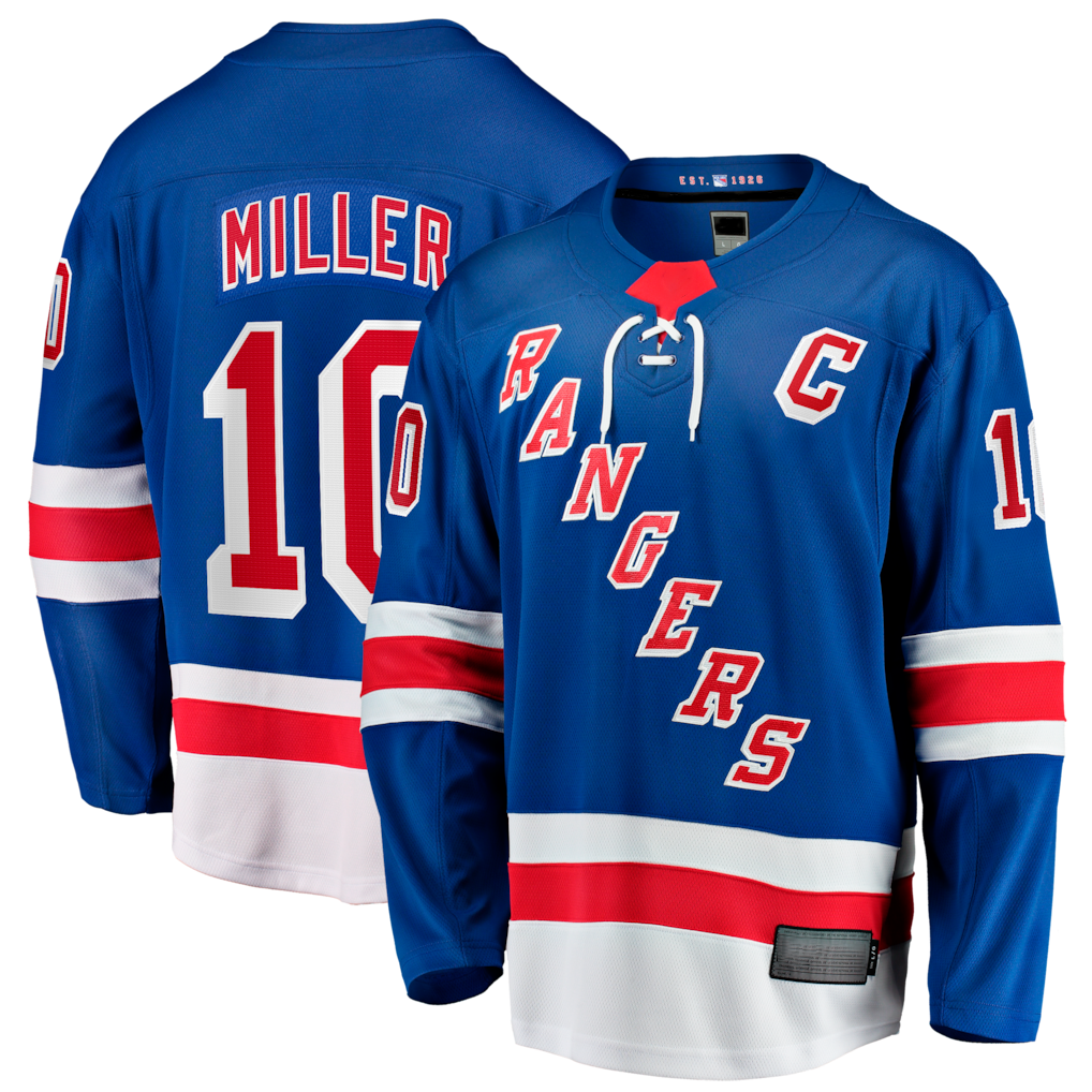 Choea NY.Rangers #10 JT Miller Blue Home Captain's Patch Breakaway Jerseys