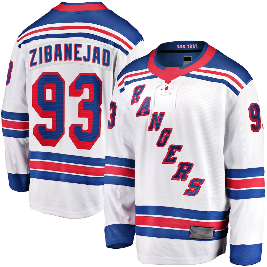 Choea NY.Rangers #93 Mika Zibanejad White Away Premier Breakaway Player Jerseys
