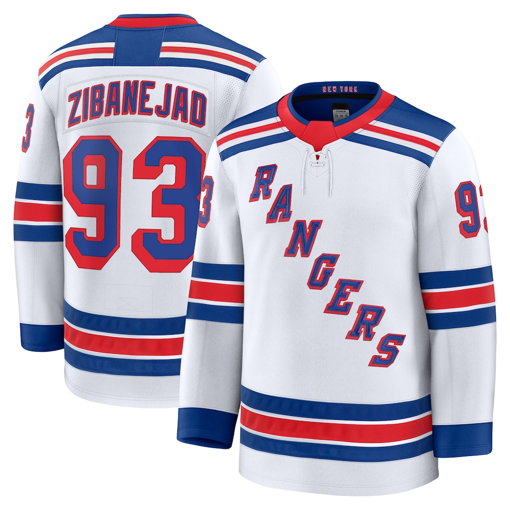 Choea NY.Rangers #93 Mika Zibanejad White Away Premium Jerseys