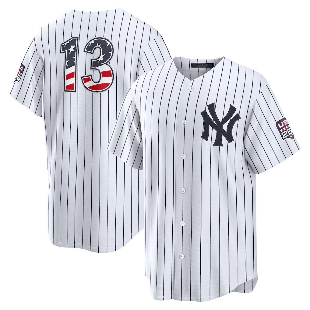 Choea NY.Yankees #13 Jazz Chisholm Jr. White USA 250 Fourth of July Home Stadium Jersey