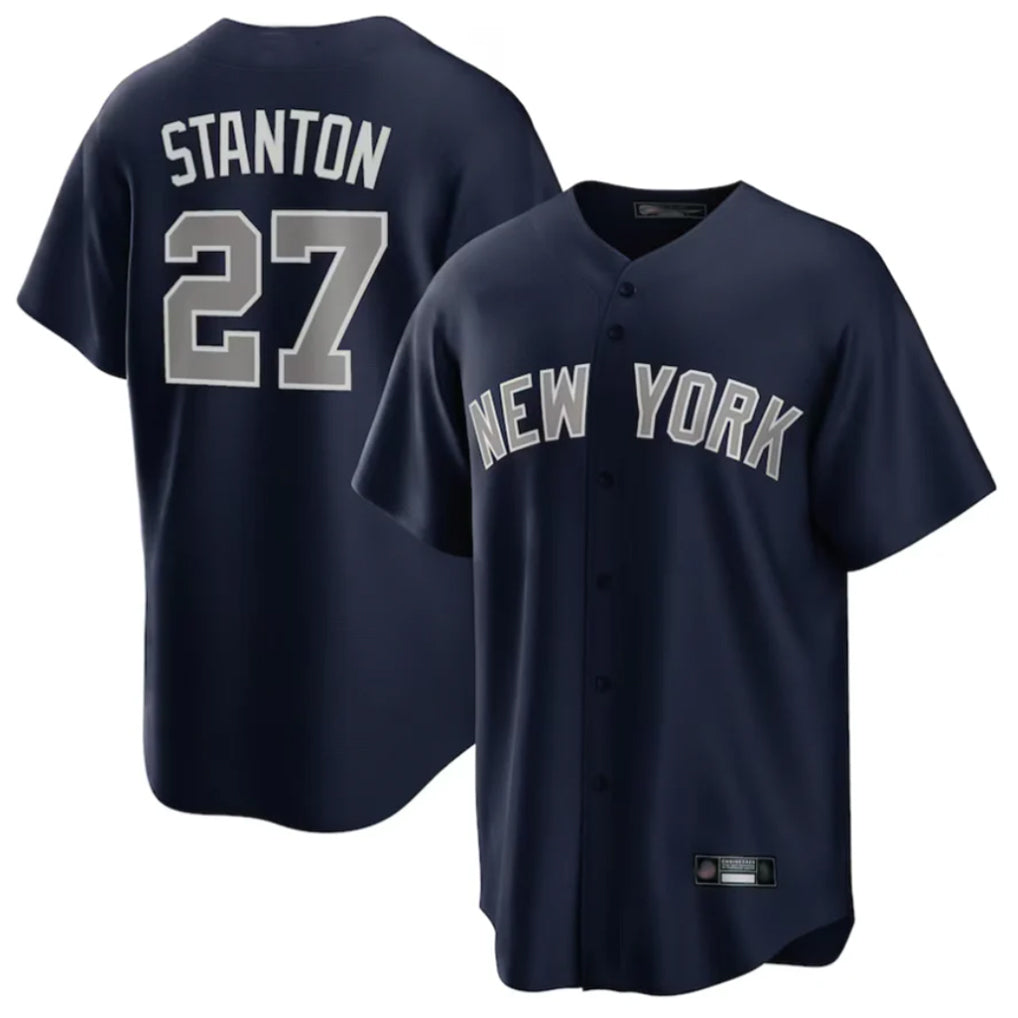 Choea NY.Yankees #27 Giancarlo Stanton Player Navy Replica Game Stitched Jerseys