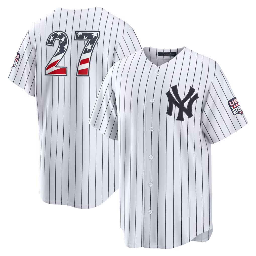 Choea NY.Yankees #27 Giancarlo Stanton White USA 250 Fourth of July Home Stadium Jersey