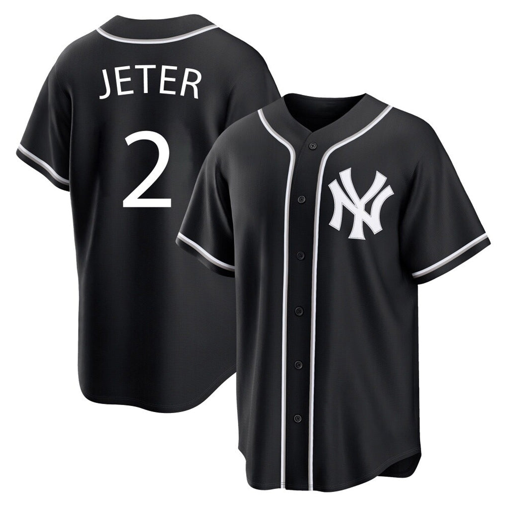 Choea NY.Yankees #2 Derek Jeter Player Black Out Game Home Stitched Jerseys